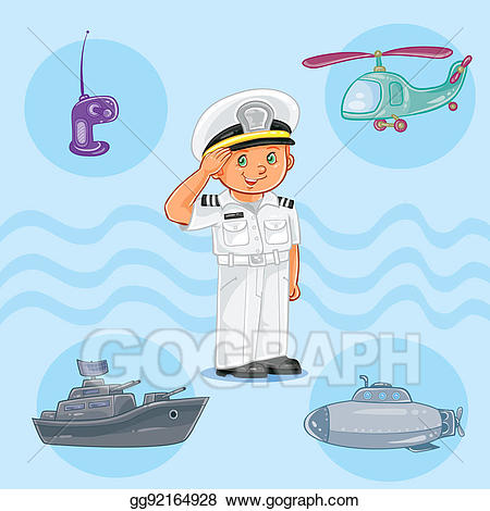 Drawing boy seaman with. Submarine clipart little