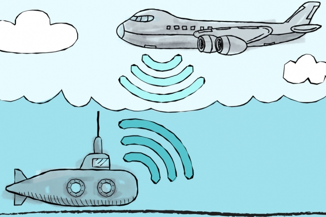 Wireless communication breaks through. Submarine clipart surface