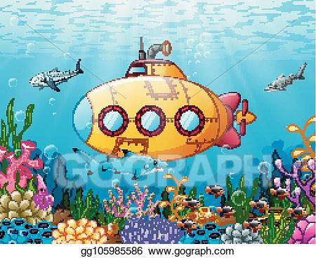 Vector stock cartoon underwater. Submarine clipart under sea
