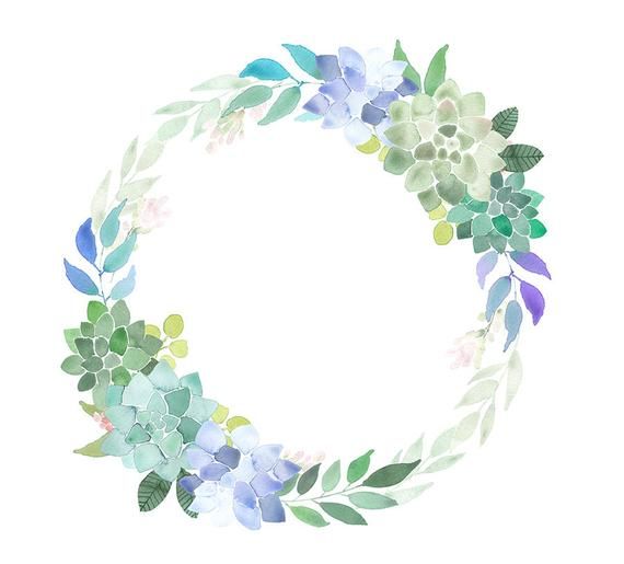 succulent clipart blue wreath
