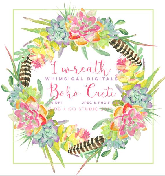 Succulent clipart bohemian. Cactus clip art boho