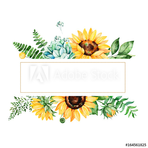 Succulent clipart branch frame. Beautiful watercolor border with