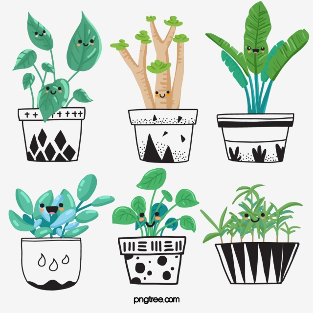 Succulent clipart cute. Green cartoon hand drawn