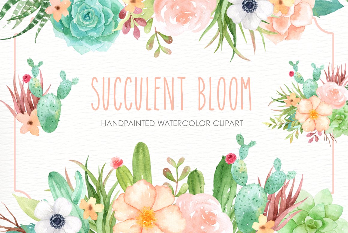Succulent clipart rose. Bloom watercolor cliparts illustrations
