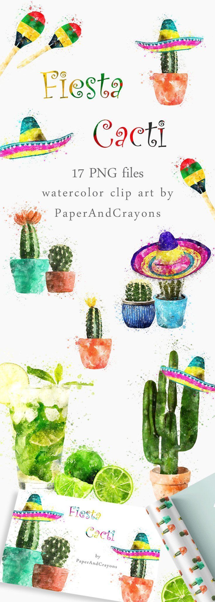Succulent clipart scrapbooking supply. Fiesta cacti set clip