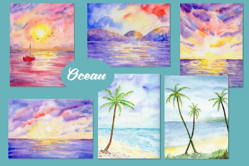 sunset clipart beach painting