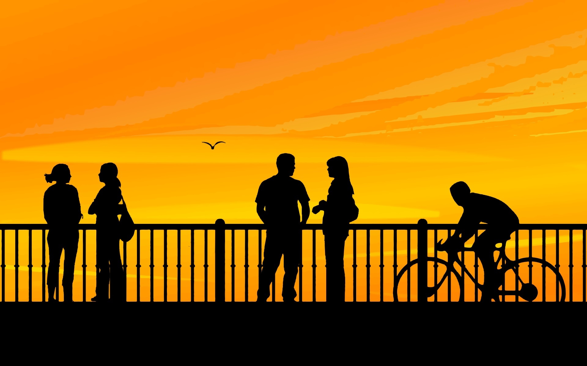 Silhouette people seascape free. Sunset clipart boardwalk