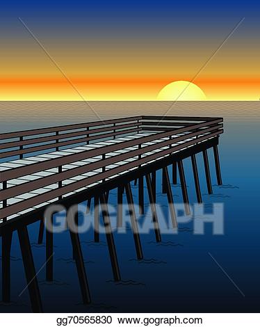 Sunset clipart boardwalk. Clip art vector pier