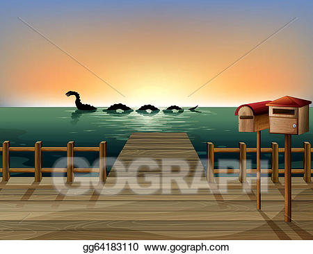 Sunset clipart boardwalk. Clip art vector at
