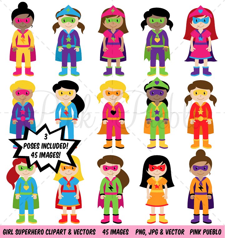 Girl superhero vectors illustrations. Superheroes clipart