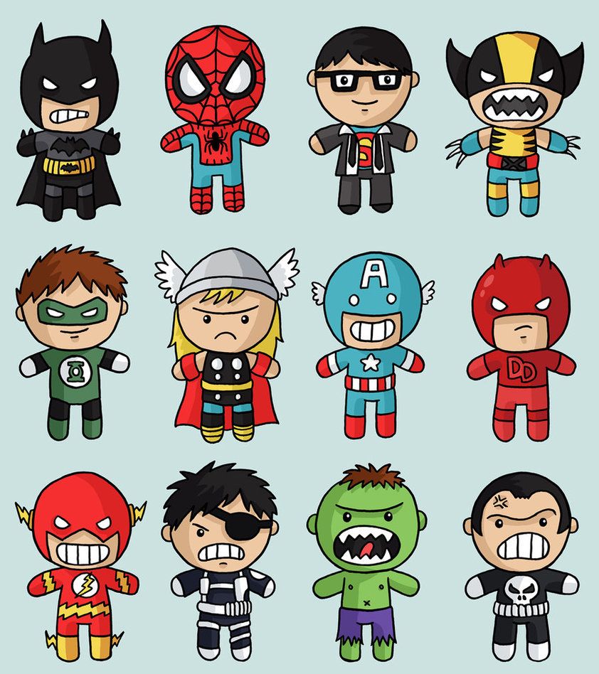 Cute theme . Superheroes clipart chibi