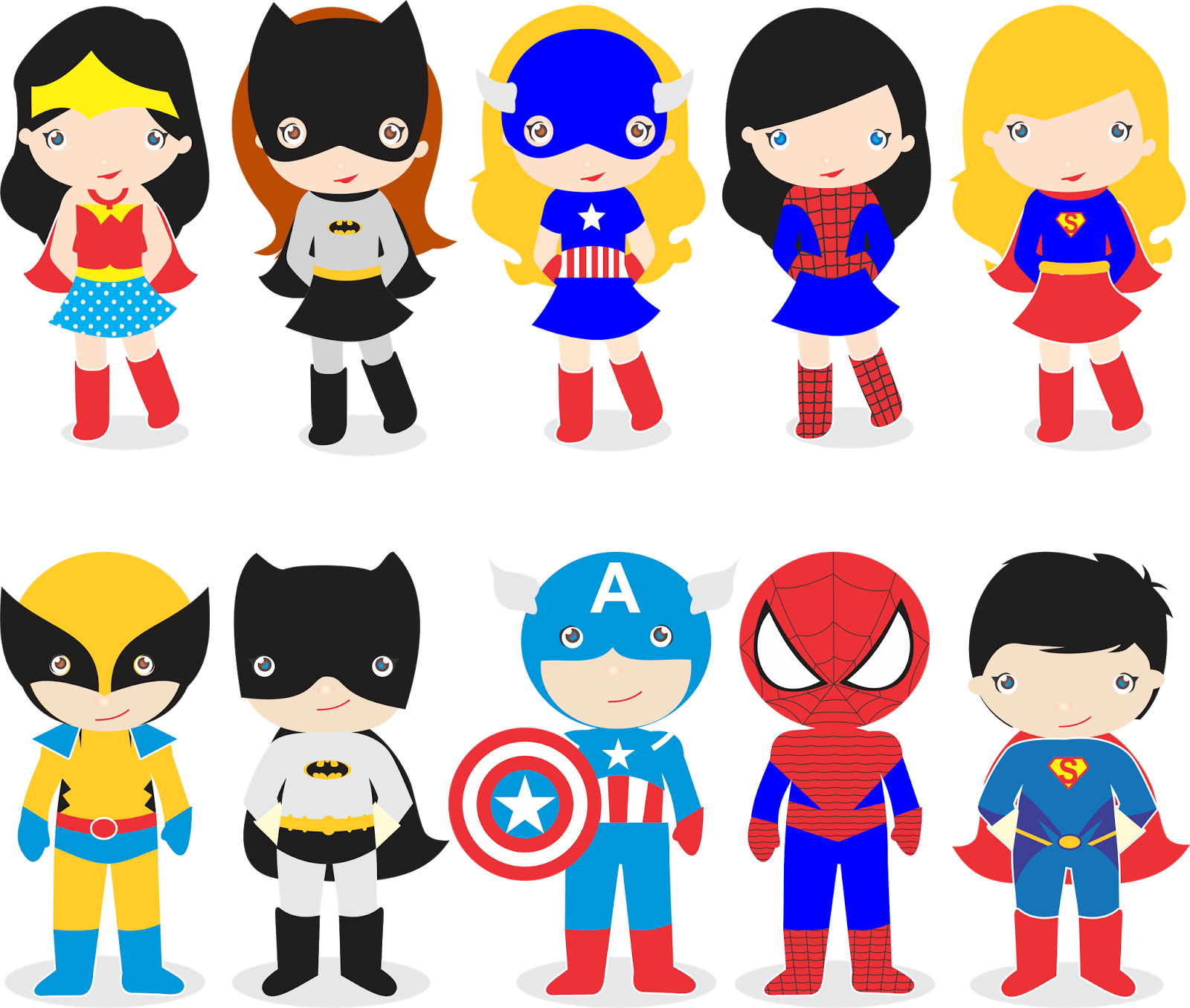 Sublimando ideias vetores os. Superheroes clipart chibi