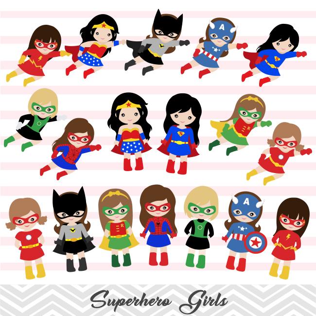  superhero girls clip. Superheroes clipart digital
