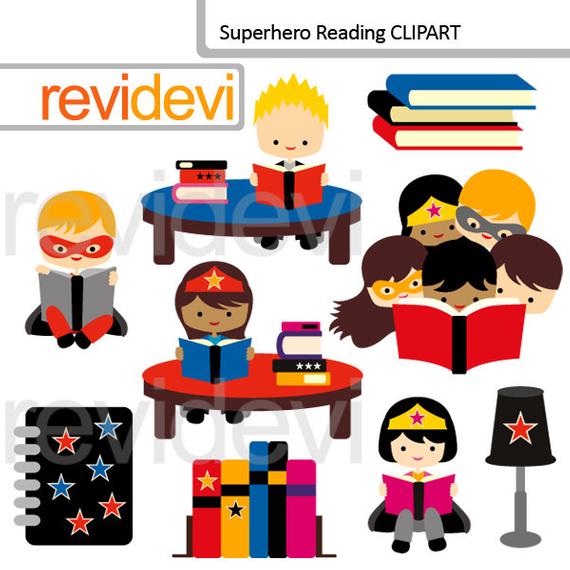 superheroes clipart reading