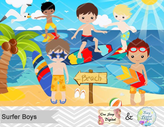 surfing clipart kids beach party