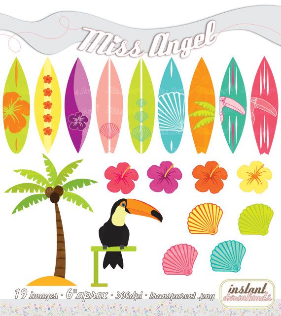 Surfing clipart pink. Set summer printable surfboards