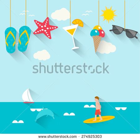 Summertime background with hanging. Surfing clipart surf boat
