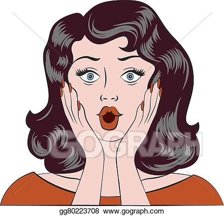Wow clipart surprised woman. Vector art girl emotion