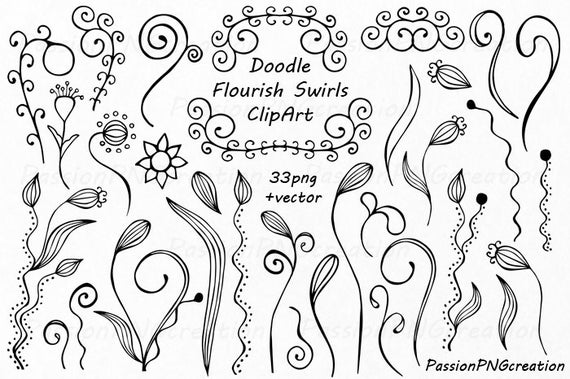 Swirl clipart doodle. Flourish swirls hand drawn