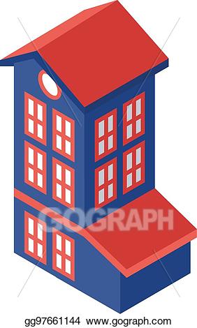 Vector illustration isometric building. Tall clipart flat house