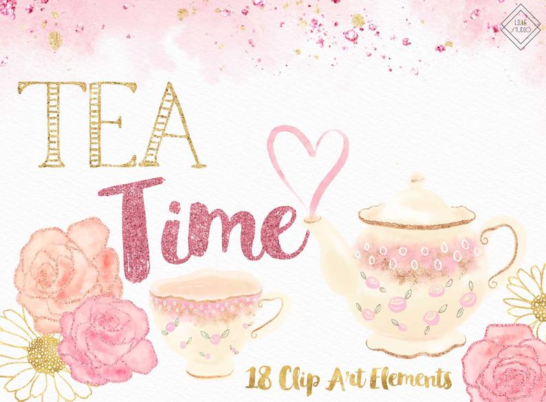 Party clip art pink. Tea clipart tea time