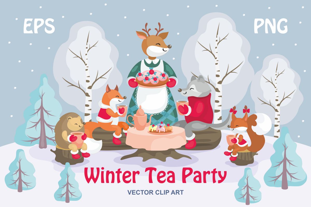 Party vector clip art. Tea clipart winter
