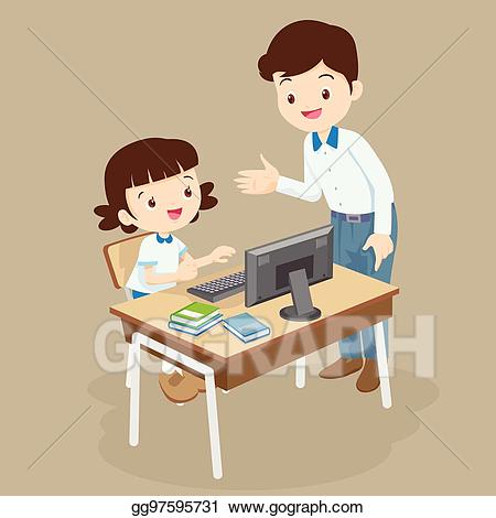 Vector teaching computer to. Teach clipart art teacher
