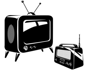 Television clipart radio. Etsy 