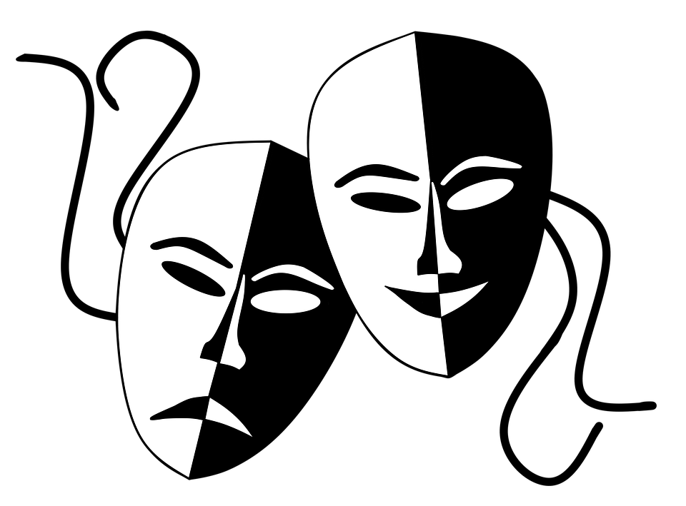Theatre clipart mask. Happy and sad masks