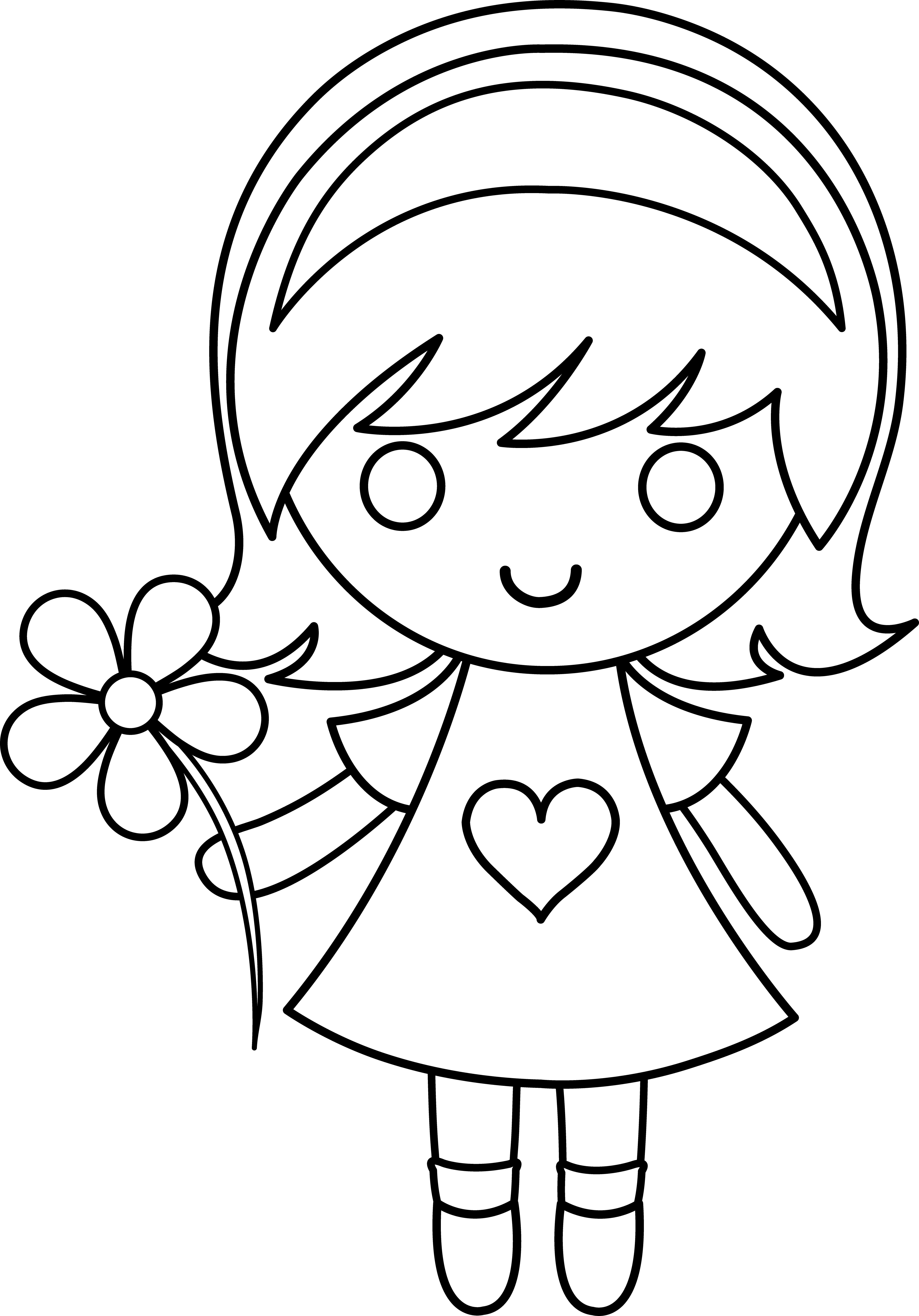 Daisy colorable line art. Draw clipart little girl coloring