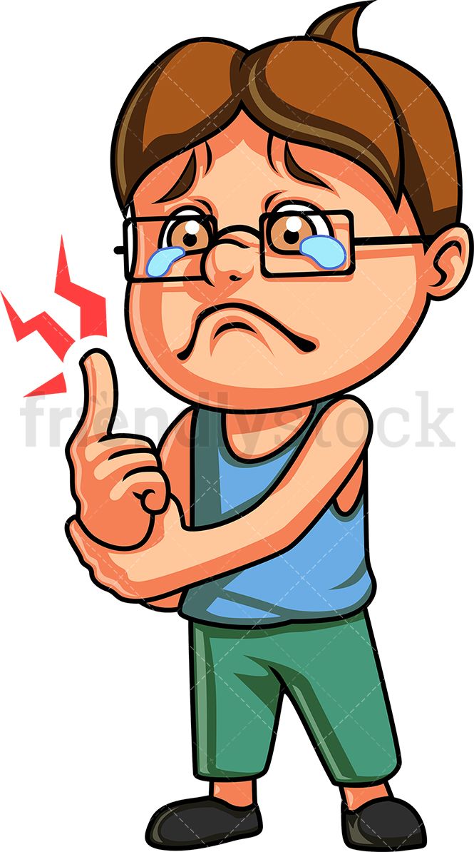 Crying little boy with. Thumb clipart hurt