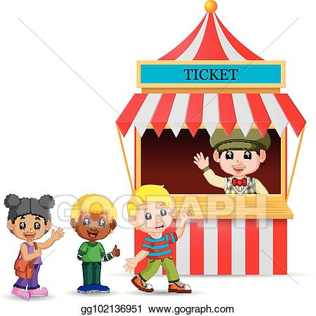 Vector illustration cartoon boy. Ticket clipart ticket seller