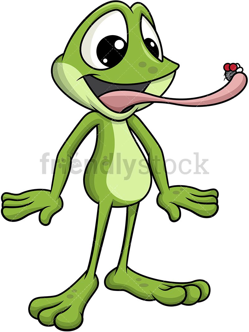 Frog mascot fly food. Toad clipart catching