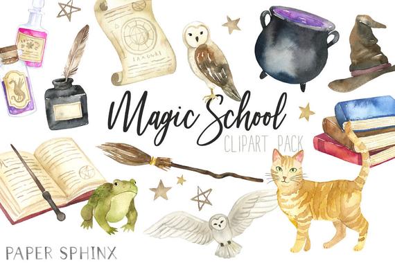 Toad clipart magic. Watercolor school witch and