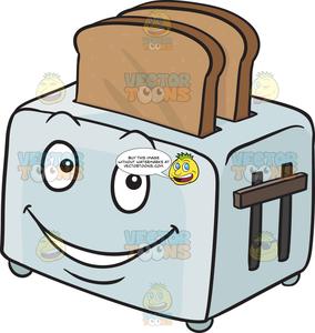 Popping out breads emoji. Toaster clipart happy