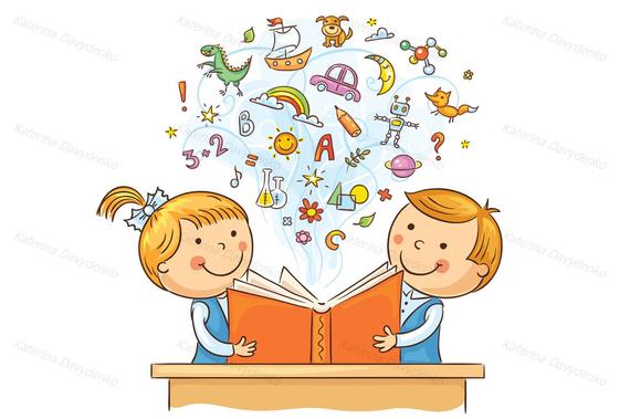 Toddler clipart favorite book. Children reading a together