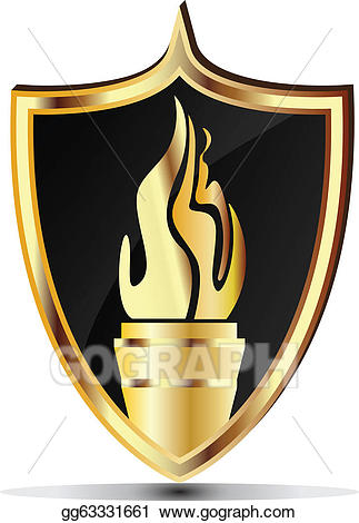 Torch clipart gold. Vector art shield and