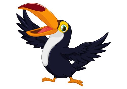 Toucan clipart bird open wing. Cartoon vector doodle art