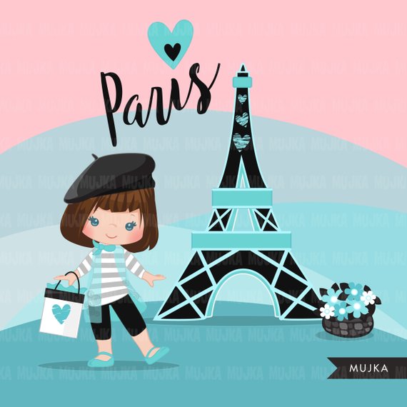 Paris glitter teal background. Tower clipart cute