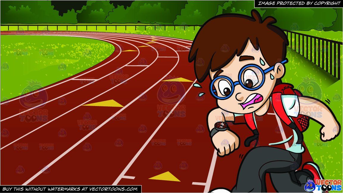 Track clipart cartoon. A boy running late