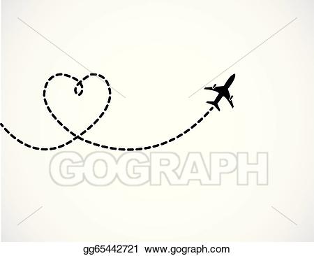 Trail clipart flight path. Eps illustration love travel