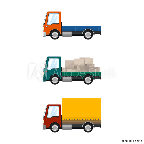 Set of cargo trucks. Transportation clipart small truck