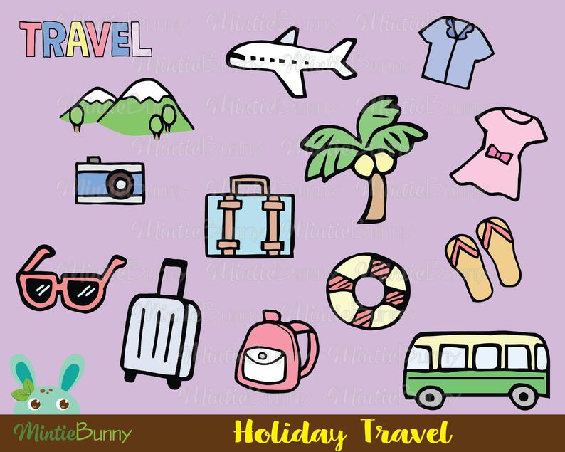 Traveling clipart holiday package. Travel summer beach instant