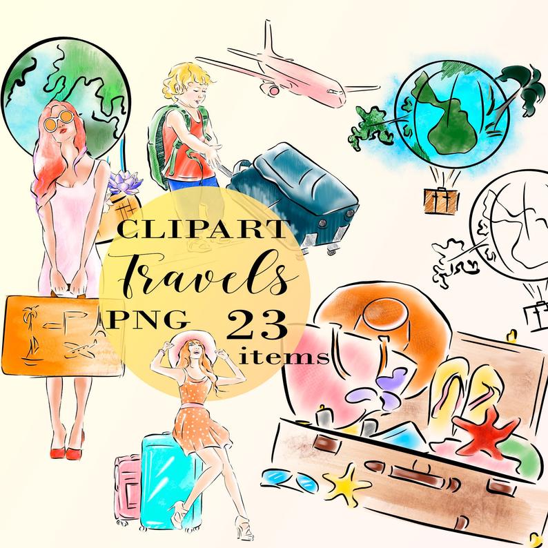 Files digital illustration girl. Traveling clipart travel item