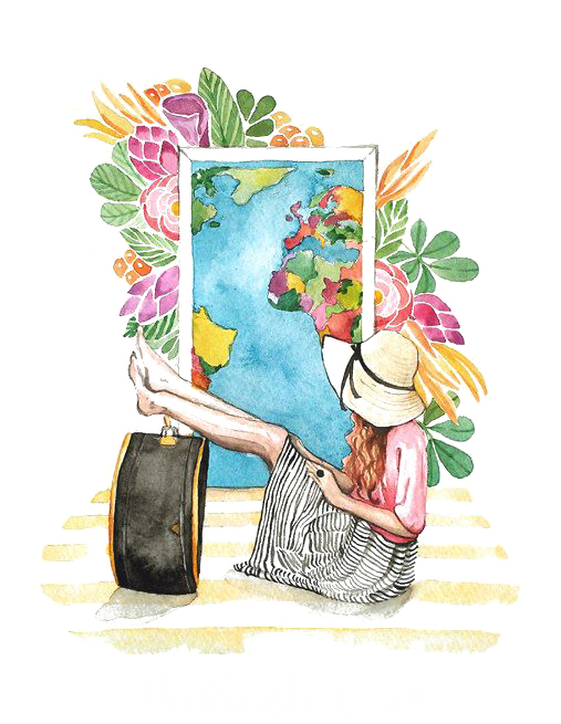 Traveling clipart watercolor. Painting fashion illustration drawing
