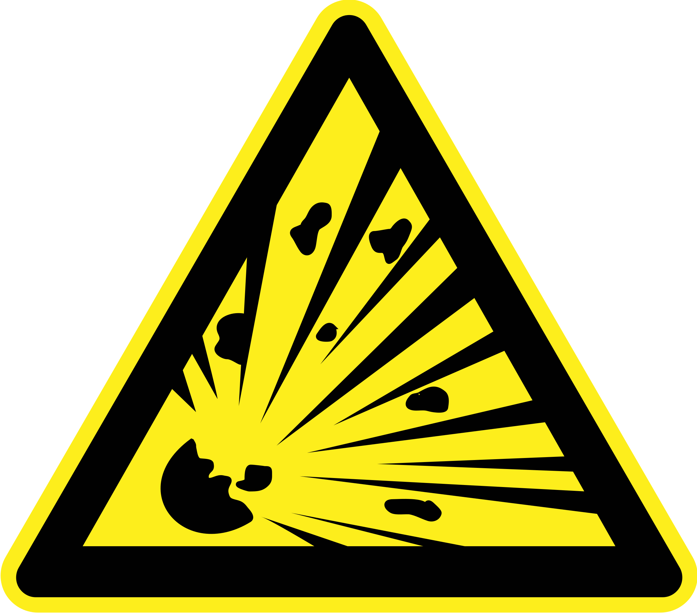 Explosive material warning sign. Triangular clipart hazard