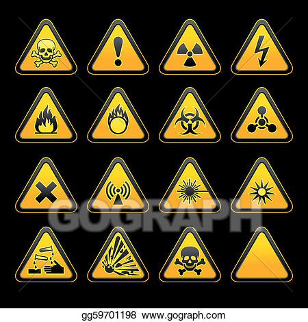 Vector art set warning. Triangular clipart hazard