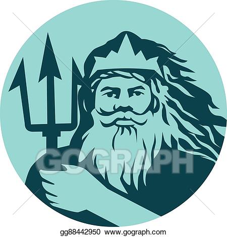 Trident clipart triton. Vector illustration front circle
