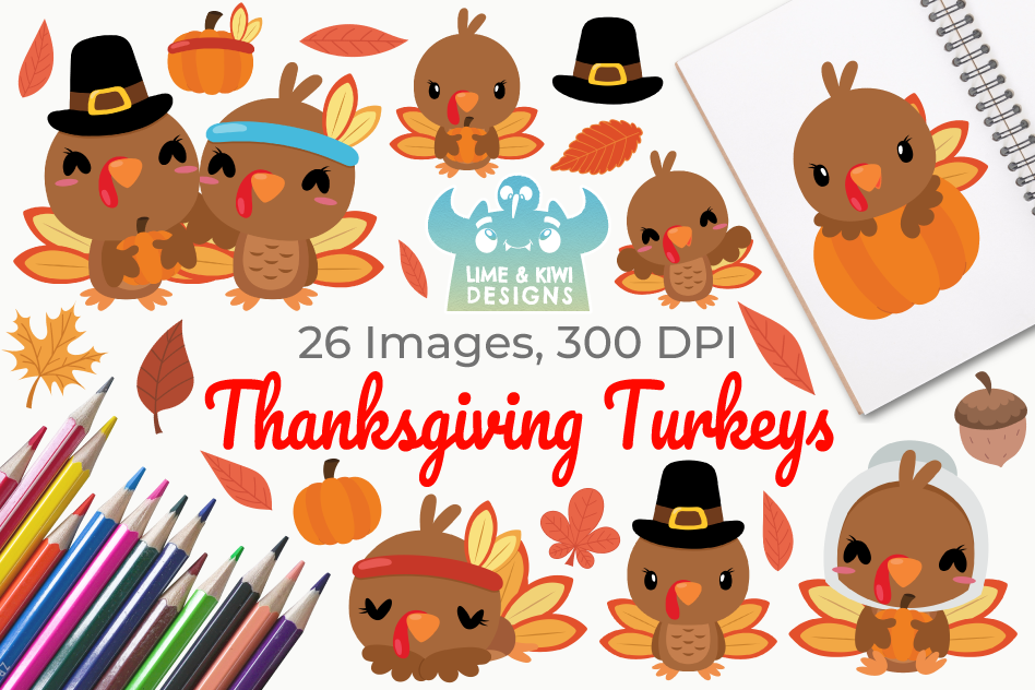 Turkeys clipart vector. Thanksgiving instant download art