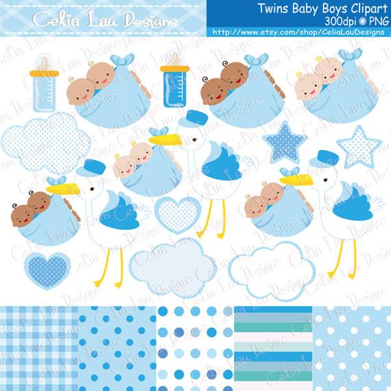 Boy digital clip art. Twins clipart baby shower